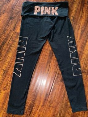 PINK Victoria's Secret Black Yoga Pullover with sequin Logo